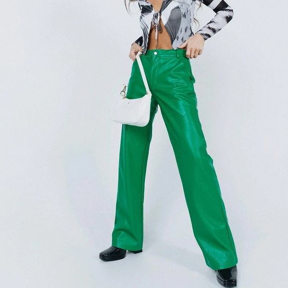 Princess Polly Ashlea PU Pants Green 8 - Picture 5 of 5